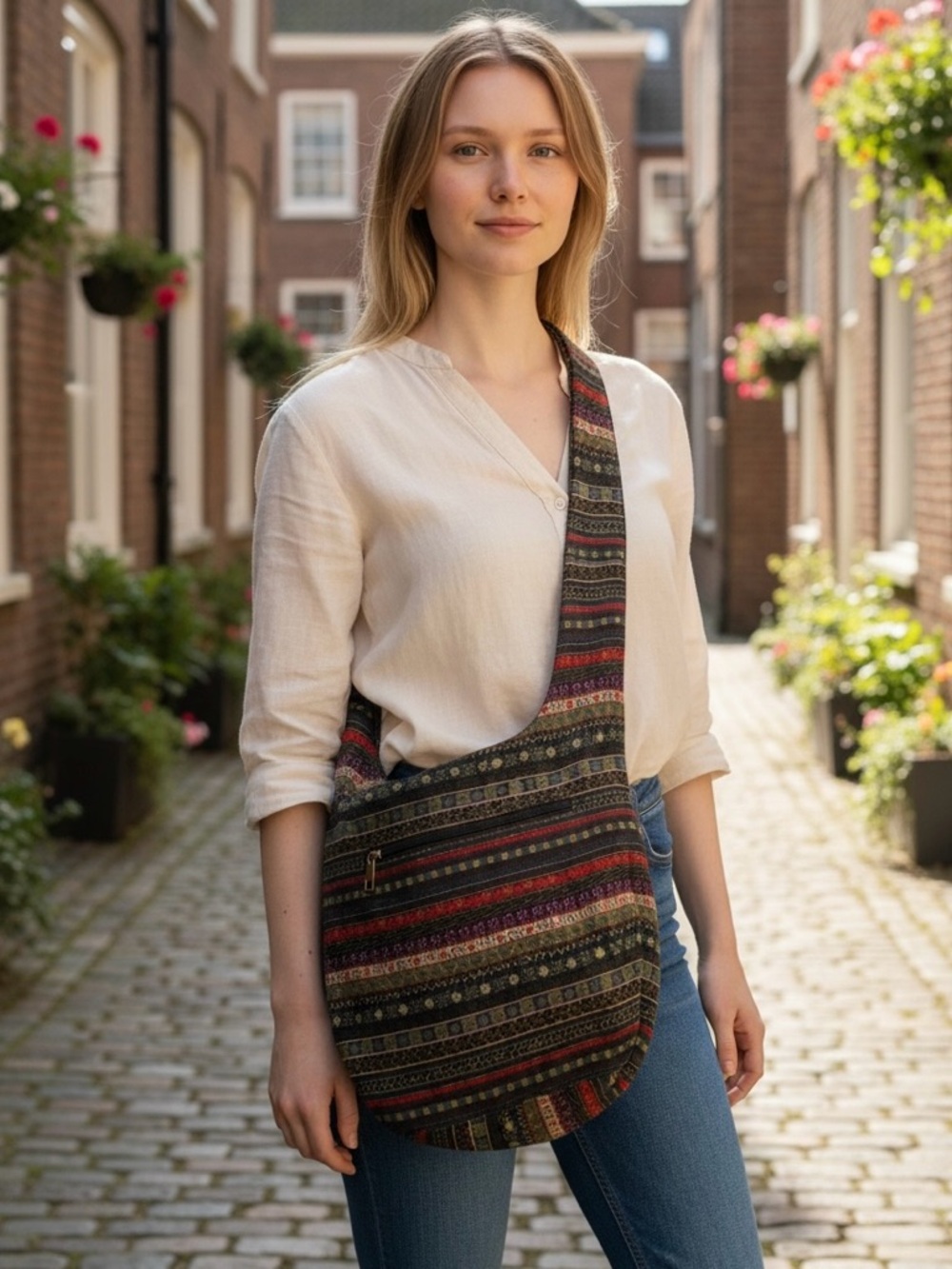 Boho Striped Crossbody Sling Bag - Multicolor